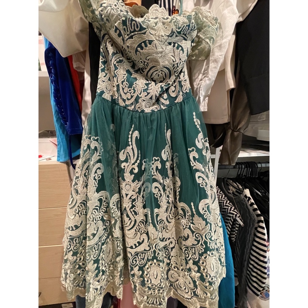Chi Chi’s Green & Gold tea length dress